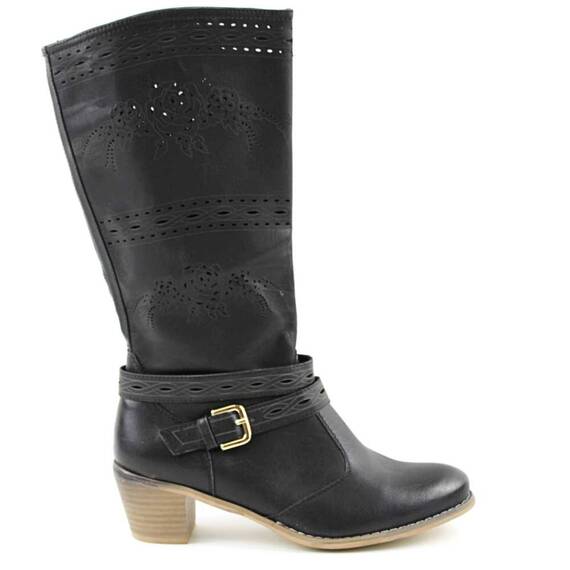 ​Cizme perforate de dama , cu bareta decorativa A10010-BLACK/X, Culoare (12): Negru, Marime (12): 40 - 3- Roveli