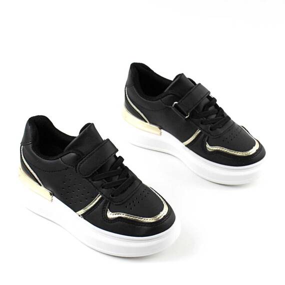 ​Pantofi sport pentru copii, cu talpa groasa H163-BLACK, Culoare (12): Negru + Gold, Marime (12): 24 - 2- Roveli