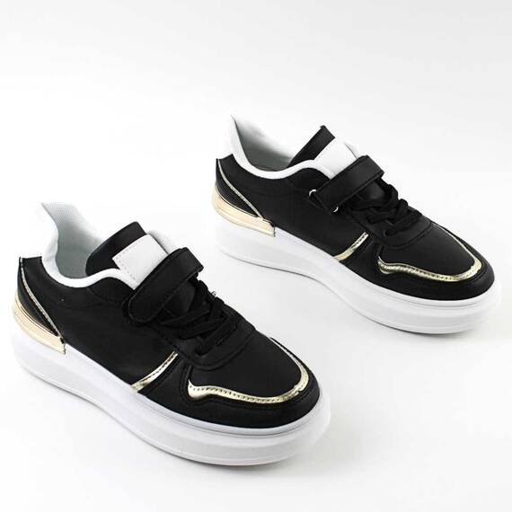 Pantofi sport pentru copii, cu talpa groasa H19-BLACK, Culoare (12): Negru + Gold, Marime (12): 32 - 2- Roveli