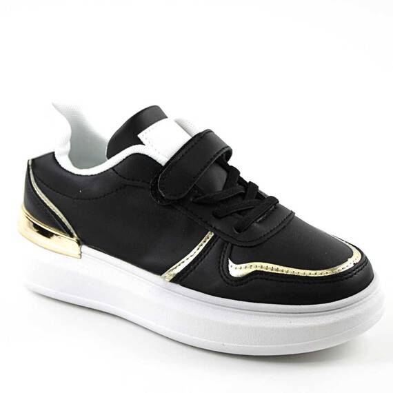 Pantofi sport pentru copii, cu talpa groasa H19-BLACK, Culoare (12): Negru + Gold, Marime (12): 35 - - Roveli