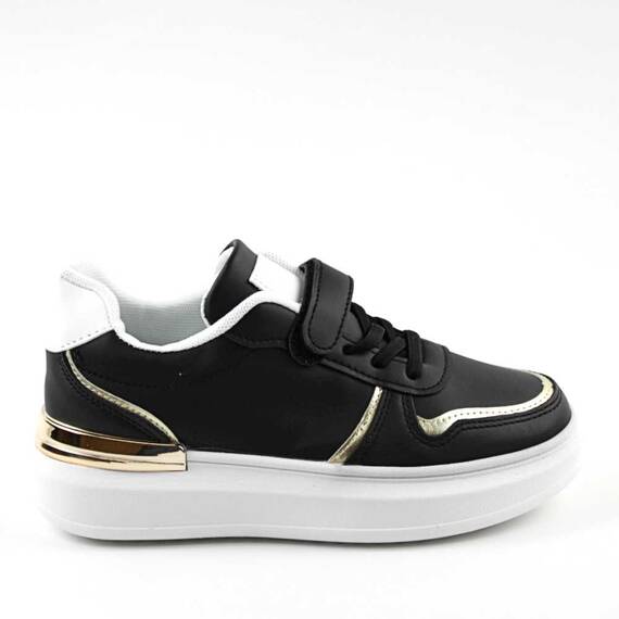 Pantofi sport pentru copii, cu talpa groasa H19-BLACK, Culoare (12): Negru + Gold, Marime (12): 32 - 3- Roveli