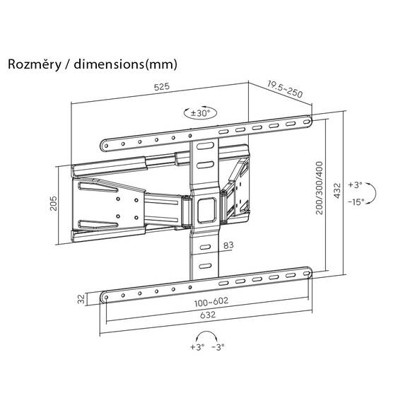 Suport TV GoGEN Slim XL , 43"-90" (109 - 229 cm), 50 kg, inclinare verticala si rotire laterala, negru - 2- Roveli