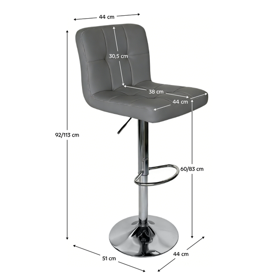 Scaun bar, piele ecologica gri/crom, KANDY 2 NEW - 2- Roveli