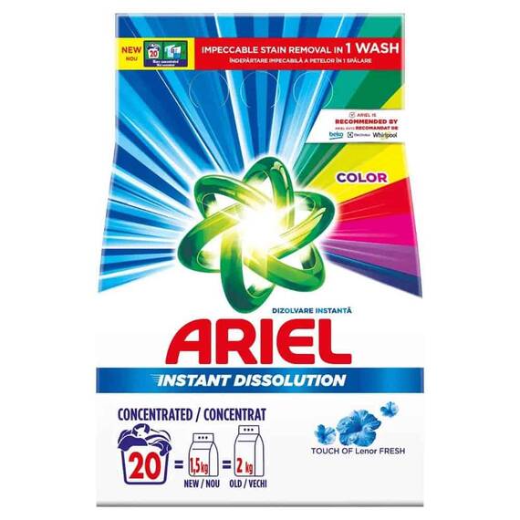 Detergent de rufe automat Ariel Touch Of Lenor Fresh, 1,5 kg, formula concentrata, 20 spalari - - Roveli