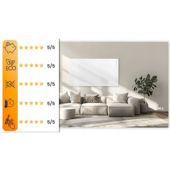 Panou radiant cu infrarosu Berdsen, 720 W, sticla securizata, afisaj LED tactil, telecomanda, WiFi, aplicatie Tuya Smart, termostat, timer 1-24 h, programator saptamanal, detectare fereastra deschisa, montaj perete sau picioare, IP44, 120x60 cm, Alb - 14- Roveli