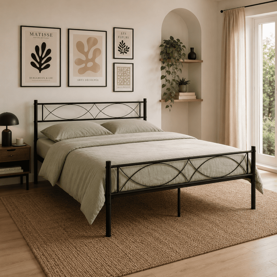 Pat metalic cu somiera, 160x200, negru, STELVIA NEW - 6- Roveli