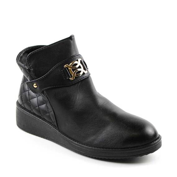 Ghete imblanite de dama , cu catarama decorativa Q22-BLACK, Culoare (12): Negru, Marime (12): 41 - - Roveli