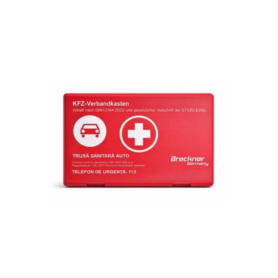 Trusa medicala auto de prim ajutor cutie plastic rosie conform DIN13164/2022   - 2- Roveli