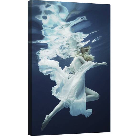 Tablou canvas - Apa si Aer, Fata, Sub Apa, Rochie, Albastru, Model, Femeie, 60 x 90 cm - - Roveli