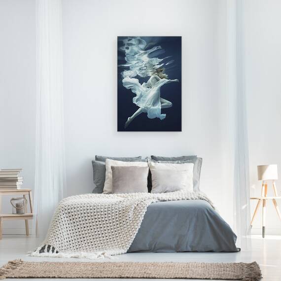 Tablou canvas - Apa si Aer, Fata, Sub Apa, Rochie, Albastru, Model, Femeie, 60 x 90 cm - 3- Roveli