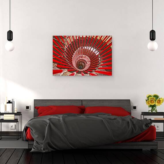 Tablou canvas - Coborand in Jos, Arhitectura, Abstract, Linii, Gaura, Spirala, Rosu, 60 x 90 cm - 3- Roveli