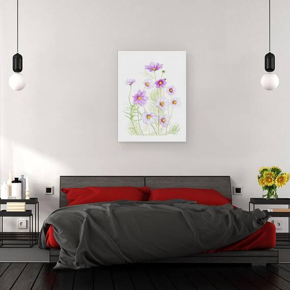 Tablou canvas - Cosmos Comfort, Cosmos, Floare, Alb, Luminos, Natura Moarta, 50 x 70 cm - 3- Roveli