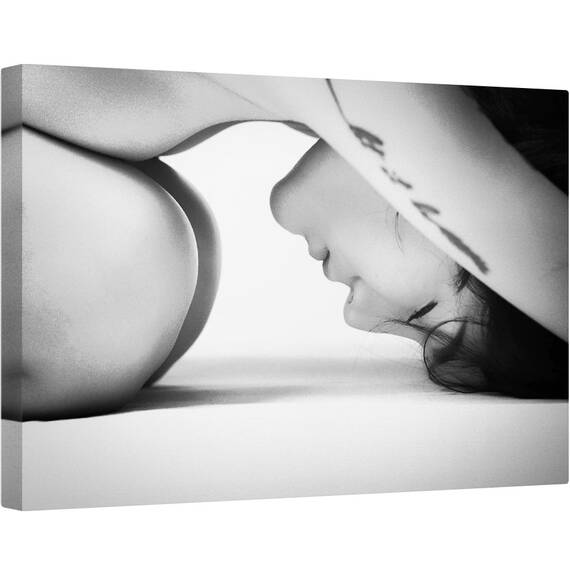 Tablou canvas - Fara Stres, Alb-Negru, Femeie, Portret, Yoga, Meditatie, 40 x 60 cm - - Roveli