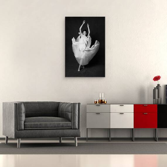 Tablou canvas - Lacul Lebedelor, Portret, Lacul Lebedelor, Inger, Rochie, Moda, Alb-Negru, 80 x 120 cm - 2- Roveli