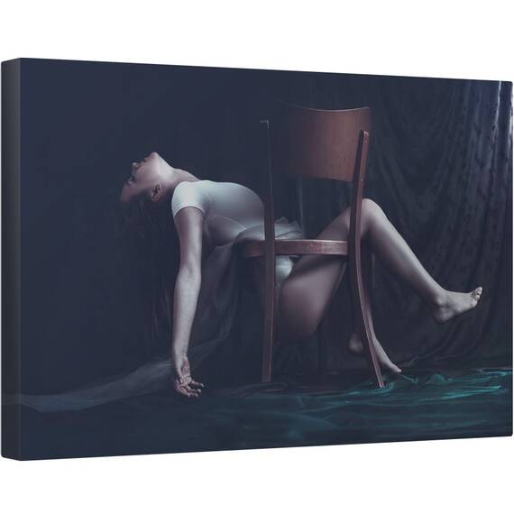 Tablou canvas - Leitmotivul Autorecuperarii, Fata, Portret, Blonda, Scaun, sedinta, 80 x 120 cm - - Roveli
