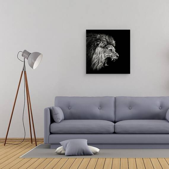 Tablou canvas - Leu Mugind, Leu, Animal, Felina, Alb-Negru, Intunecos, 60 x 60 cm - 2- Roveli