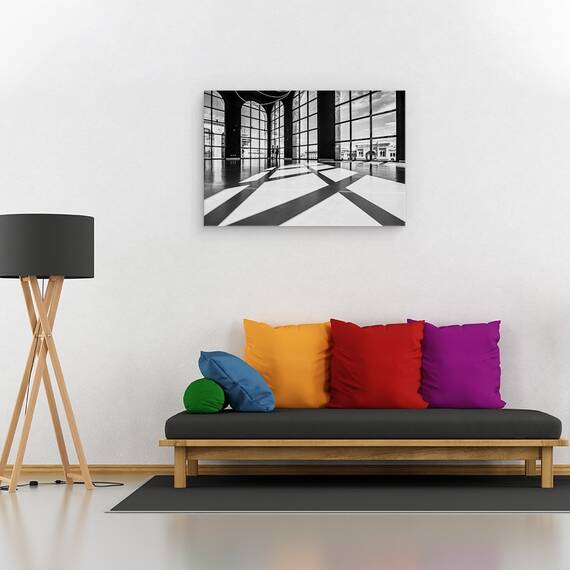 Tablou canvas - Lumini si Umbre, Arhitectura, Camera, Sala de Dans, Alb-Negru, Contrast, Fereastra, 60 x 90 cm - 2- Roveli