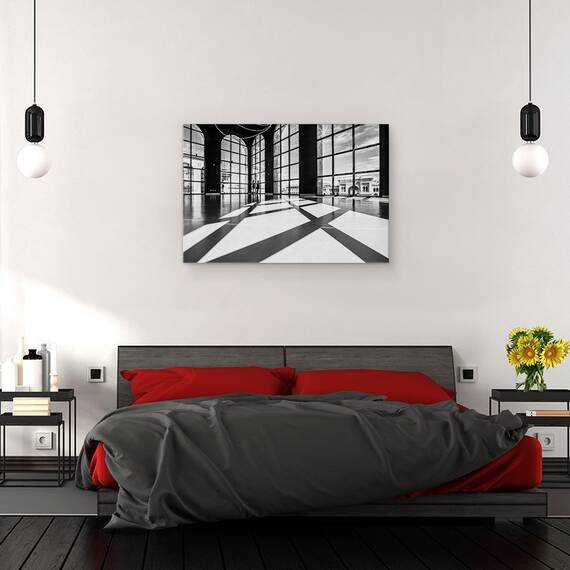 Tablou canvas - Lumini si Umbre, Arhitectura, Camera, Sala de Dans, Alb-Negru, Contrast, Fereastra, 80 x 120 cm - 3- Roveli