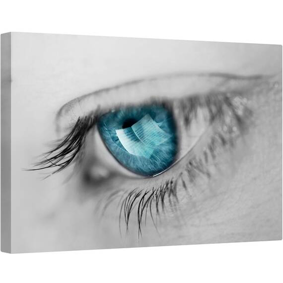 Tablou canvas - Muzica in Ochii Ei, Ochi, Muzica, Reflectie, Albastru, Macro, Turcoaz, 40 x 60 cm - - Roveli