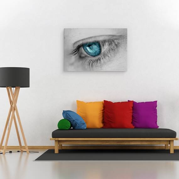 Tablou canvas - Muzica in Ochii Ei, Ochi, Muzica, Reflectie, Albastru, Macro, Turcoaz, 40 x 60 cm - 2- Roveli