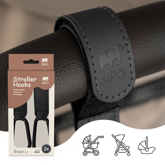 Carlige Universale din piele ecologica pentru Carucior – Set 2 buc, Negru - 5- Roveli