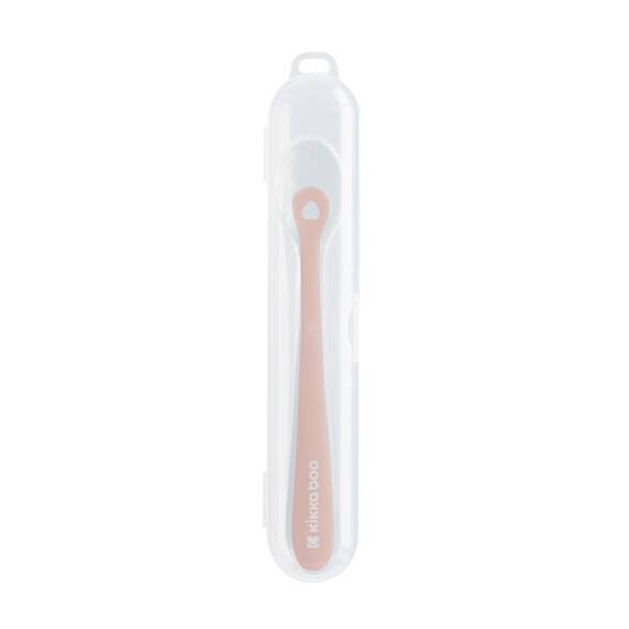 Lingurita din silicon lichid, ultra-moale si delicata cu gingiile, cu carcasa, 4 luni+, Blush - 2- Roveli