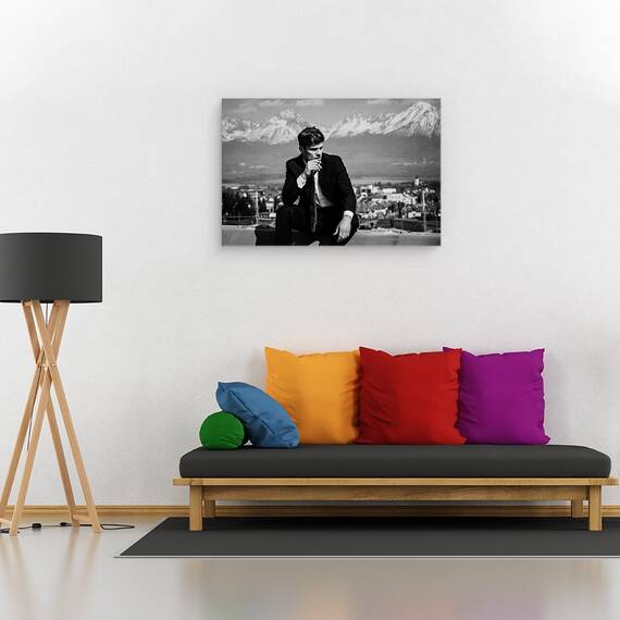 Tablou canvas - Barbat, Barbat, Mascul, tigara, Fumat, Stare de Spirit, Alb-Negru, 60 x 90 cm - 2- Roveli