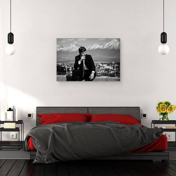 Tablou canvas - Barbat, Barbat, Mascul, tigara, Fumat, Stare de Spirit, Alb-Negru, 60 x 90 cm - 3- Roveli