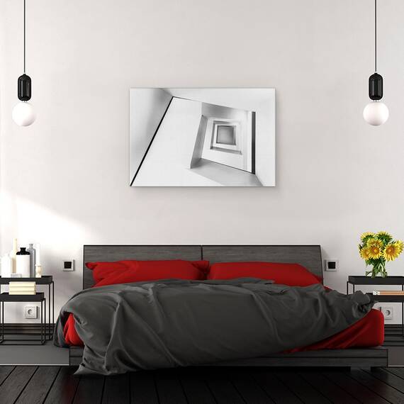 Tablou canvas - Scari de Aur, Geometrie, Forme, Alb-Negru, Tunel, Perspectiva, 40 x 60 cm - 3- Roveli