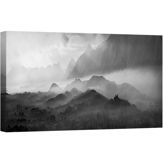 Tablou canvas - Valhalla, Peisaj, Alb-Negru, Padure, Abur, Ceata, 50 x 100 cm - - Roveli