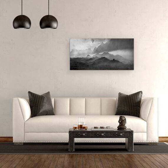 Tablou canvas - Valhalla, Peisaj, Alb-Negru, Padure, Abur, Ceata, 50 x 100 cm - 2- Roveli
