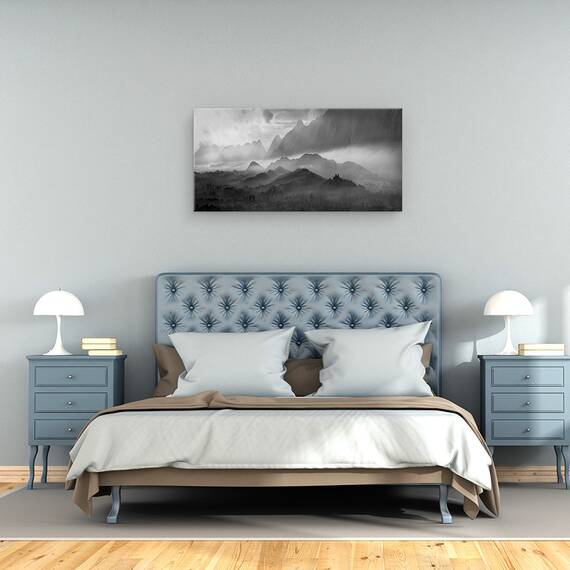 Tablou canvas - Valhalla, Peisaj, Alb-Negru, Padure, Abur, Ceata, 50 x 100 cm - 3- Roveli