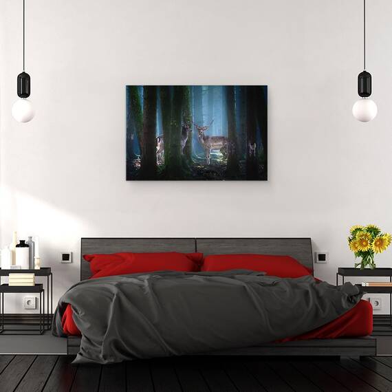Tablou canvas - Cerbi, Animal, Coarne de Cerb, Padure, 60 x 90 cm - 3- Roveli