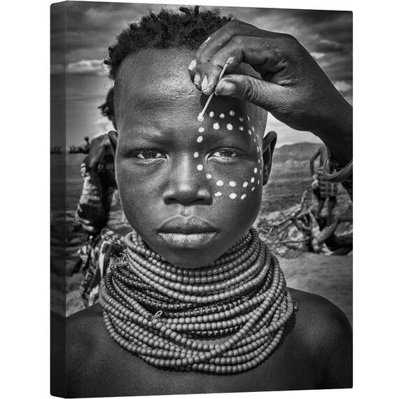 Tablou canvas - Chipul Unei Fete Din Tribul Karo , Valea Omo, Ethiopia, Africa, Vopsea, Pictat, Puncte, 60 x 80 cm - - Roveli