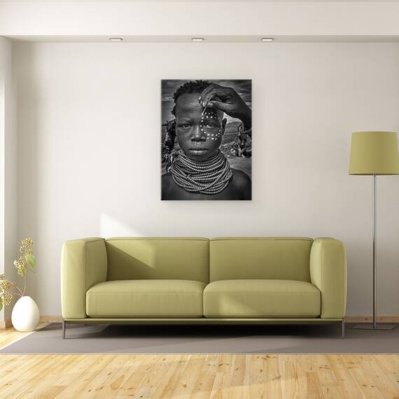 Tablou canvas - Chipul Unei Fete Din Tribul Karo , Valea Omo, Ethiopia, Africa, Vopsea, Pictat, Puncte, 60 x 80 cm - 2- Roveli
