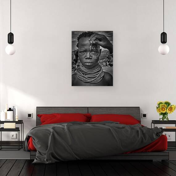 Tablou canvas - Chipul Unei Fete Din Tribul Karo , Valea Omo, Ethiopia, Africa, Vopsea, Pictat, Puncte, 50 x 70 cm - 3- Roveli