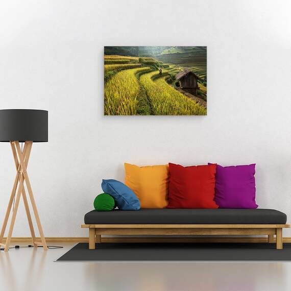 Tablou canvas - Continua Sa Mergi, Terasa, Terase, Ferma, Agricultura, Plantatie, Orez, 60 x 90 cm - 2- Roveli