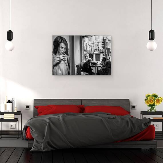 Tablou canvas - Conversatii, Cafea, Cuplu, Vorbesc, Pereche, Bautura, Cana, 60 x 90 cm - 3- Roveli