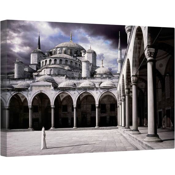 Tablou canvas - Doamna si Moscheea, Moschee, Istanbul, Cupole, Arcuri, Piloni, 40 x 60 cm - - Roveli