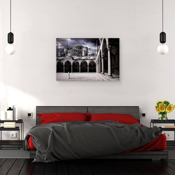 Tablou canvas - Doamna si Moscheea, Moschee, Istanbul, Cupole, Arcuri, Piloni, 40 x 60 cm - 3- Roveli