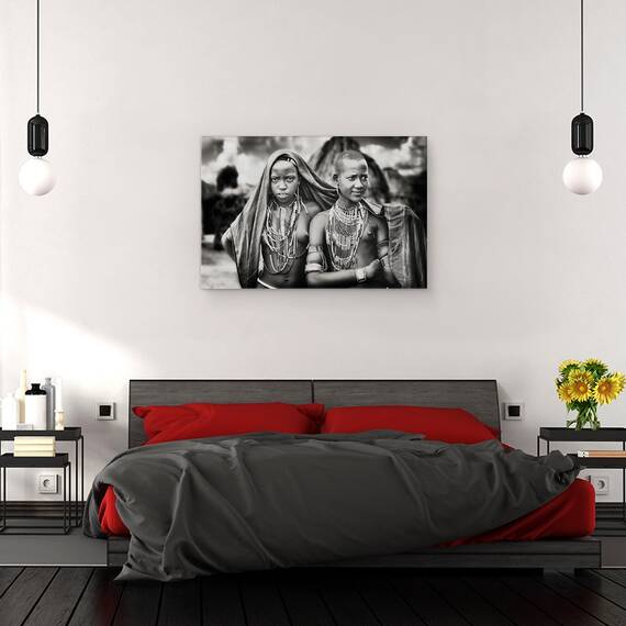 Tablou canvas - Fete Din Tribul Karo Impart O Esarfa, Oameni, Etnic, Karo, Fata, Africa, Ethiopia, 80 x 120 cm - 3- Roveli