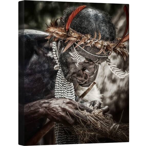 Tablou canvas - Foc, Originar, Trib, Jiwica, Wamena, Dani, Papua, 60 x 80 cm - - Roveli
