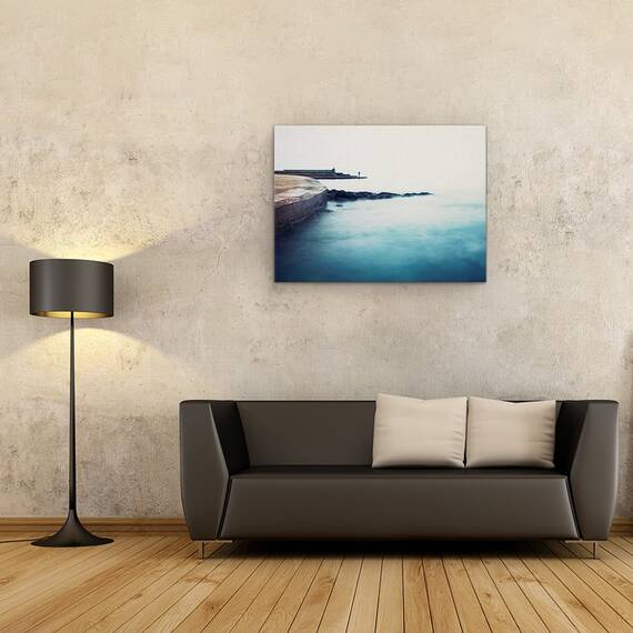 Tablou canvas - Inceputul Sfarsitului, Mare, Barbat, Stanca, Curba, Flux, Albastru, 60 x 80 cm - 2- Roveli