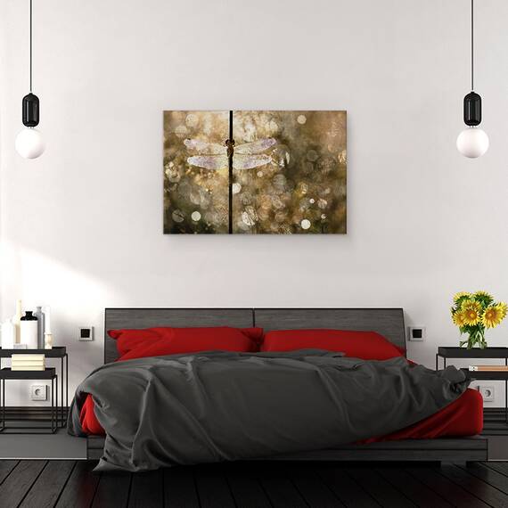 Tablou canvas - Lumina Diminetii, Lumina Soarelui, Reflectie, Libelula, Caldura, Vara, 40 x 60 cm - 3- Roveli