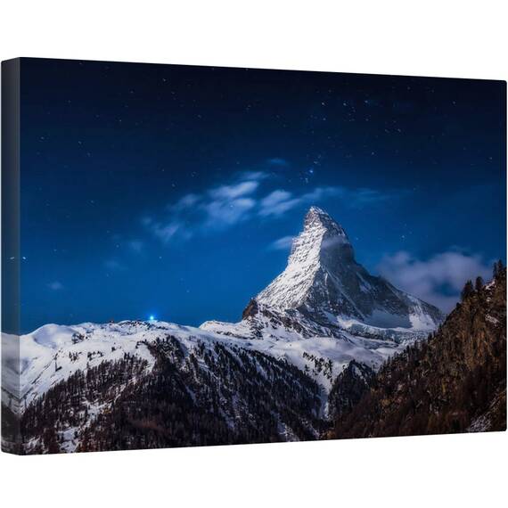 Tablou canvas - Luna Plina la Matterhorn, Matterhorn, Munte, Noapte, Nori, Joaca, Elvetia, 40 x 60 cm - - Roveli