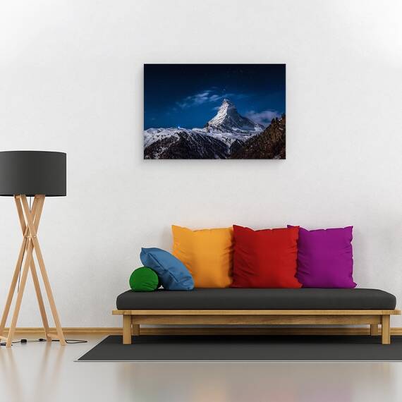 Tablou canvas - Luna Plina la Matterhorn, Matterhorn, Munte, Noapte, Nori, Joaca, Elvetia, 60 x 90 cm - 2- Roveli
