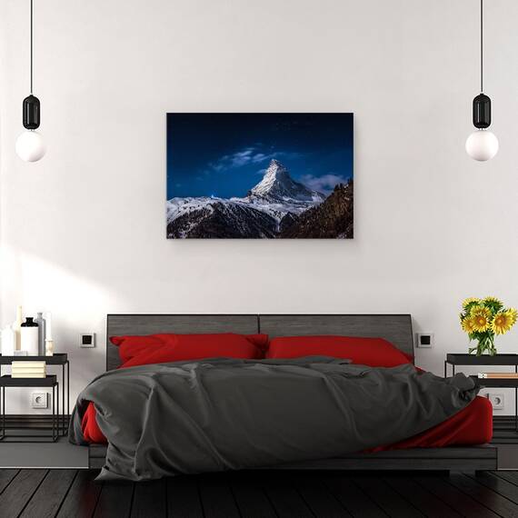 Tablou canvas - Luna Plina la Matterhorn, Matterhorn, Munte, Noapte, Nori, Joaca, Elvetia, 60 x 90 cm - 3- Roveli