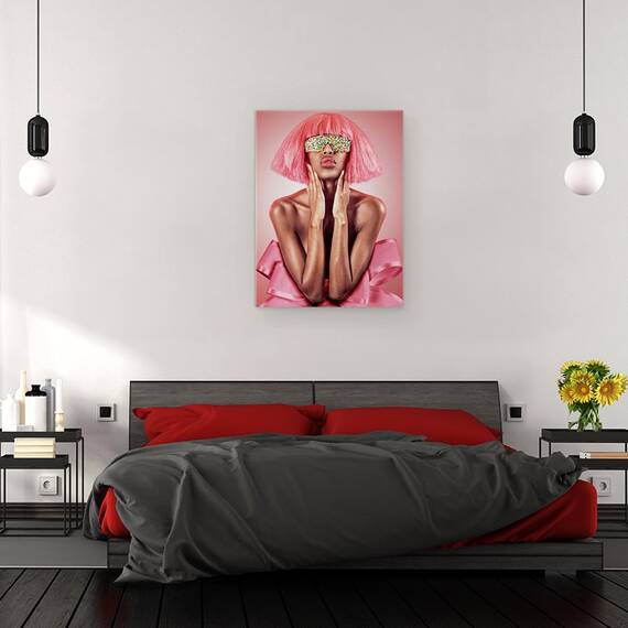 Tablou canvas - Ochi de Bomboane, Model, Uda, Femeie, Roz, Par, Moda, 60 x 80 cm - 3- Roveli