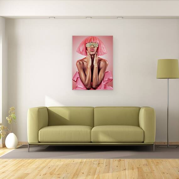 Tablou canvas - Ochi de Bomboane, Model, Uda, Femeie, Roz, Par, Moda, 75 x 100 cm - 2- Roveli