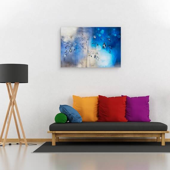 Tablou canvas - Ploaie Albastra, Albastru, Iarba, Roua, Cadere, Picaturi de Apa, 60 x 90 cm - 2- Roveli